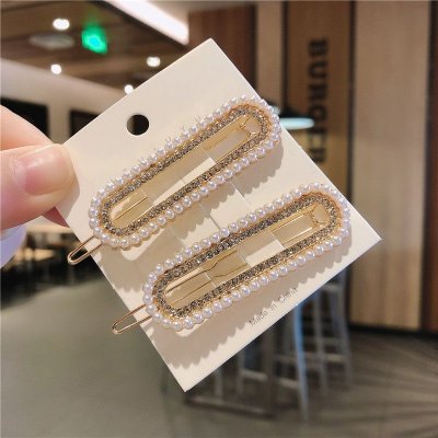 Women Fashion Paper Clip Rhinestone Pearl Clip