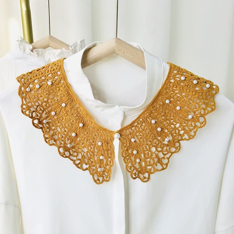 Women Fashion Pearl Lace Shawl Hollow Fake Collar