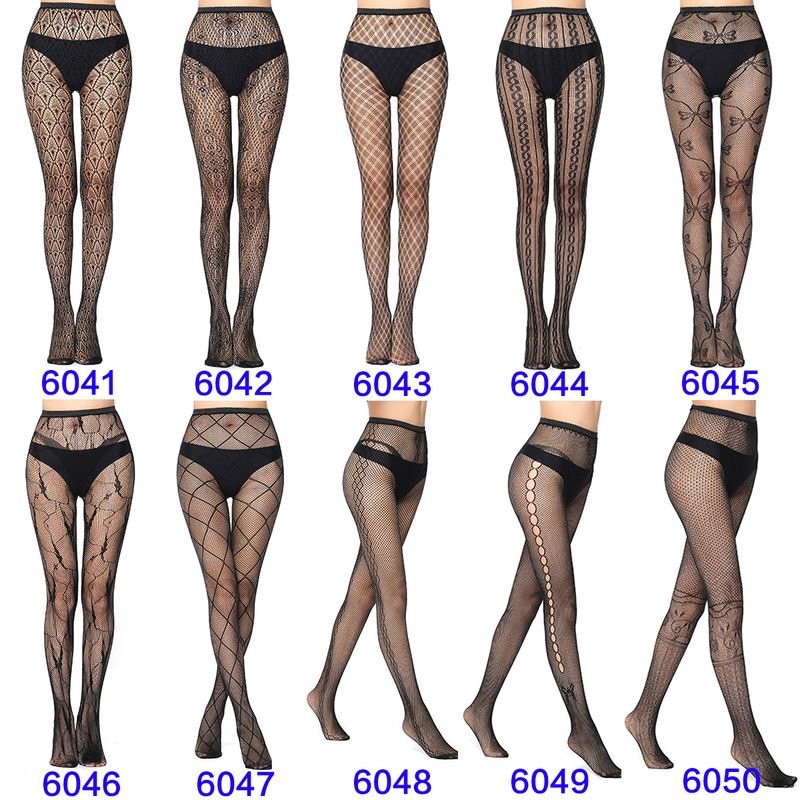 Women Fashion Sexy Jacquard Fishnet Bow Rhomboid Silk Stockings