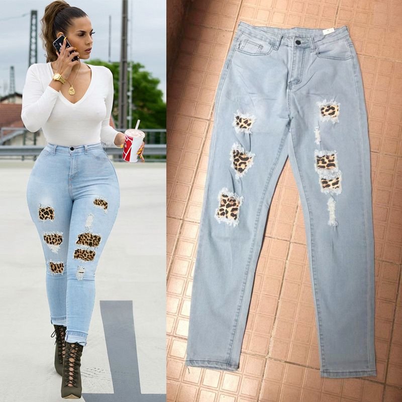 Women Fashion Slim High Waist Stretch Leopard Fit Skinny Jeans