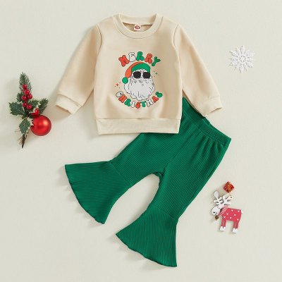 Kids Baby Girls Cute Party Christmas Elderly Long Sleeve Sweatshirts Flare Trousers Sets