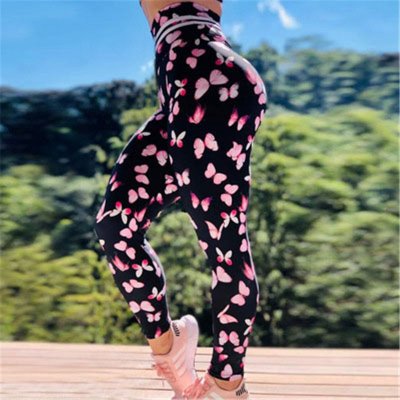 S-3XL Women Fashion High Waist Butterfly Printed Sport Leggings