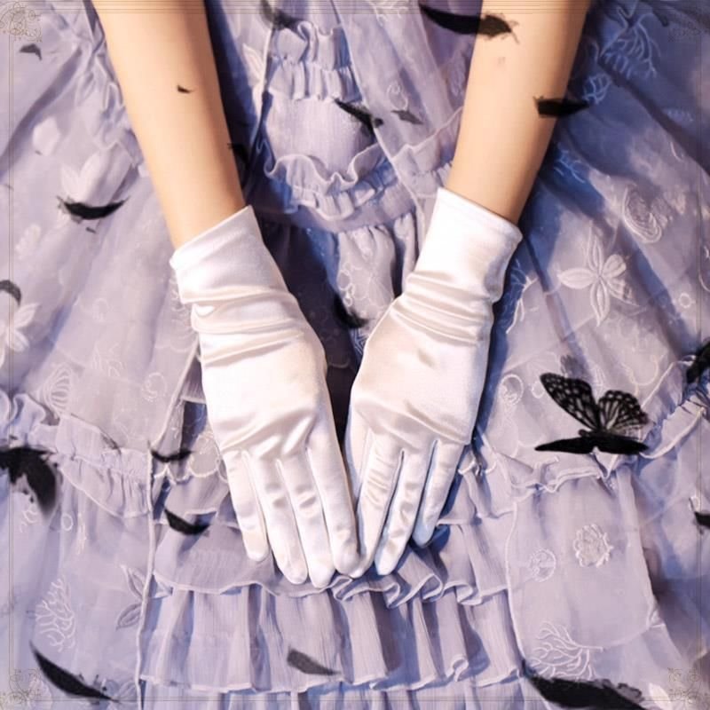 Women Vintage Dark Punk Gothic Lolita Satin Gloves