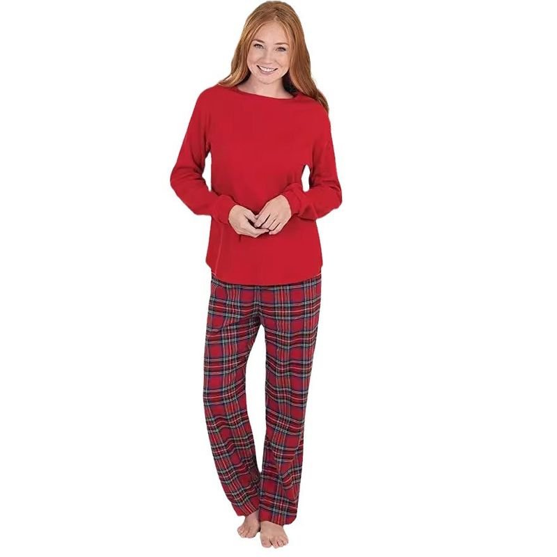 Simple Fashion Christmas Plaid Round Neck Long Sleeve Parent-Child Home Pajamas Set