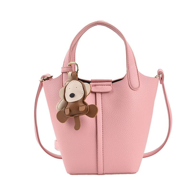 Women Simple Litchi Puppy Pendant Handle Shoulder Bag