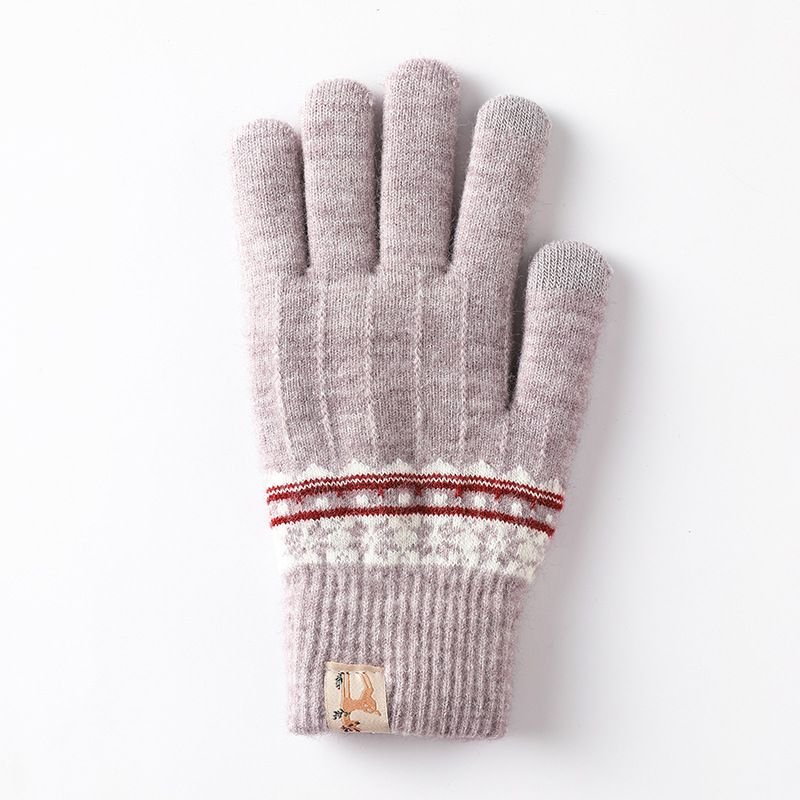 Autumn Winter Women Fashion Thickened Warm Knitted Jacquard Touch Screen Gloves