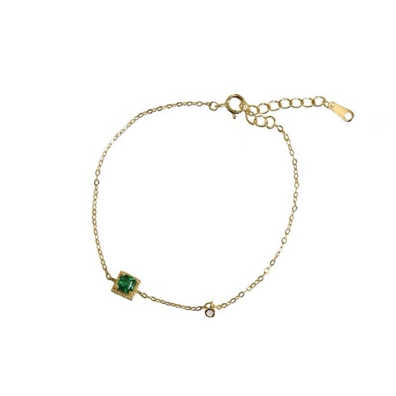 Women Fashion Simple Sterling Silver Emerald Zircon Bracelet