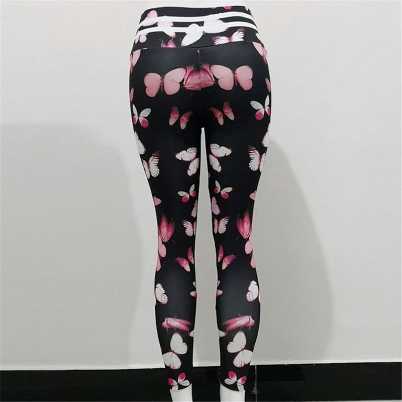 S-3XL Women Fashion High Waist Butterfly Printed Sport Leggings