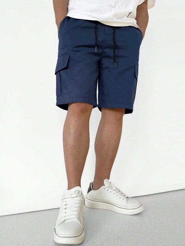 Men Summer Fashion Casual Solid Color Multi-Pocket Loose Cargo Shorts