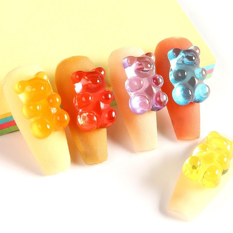 Nail Art Cartoon Transparent Jelly Bear Resin Accessories 20pcs/pack