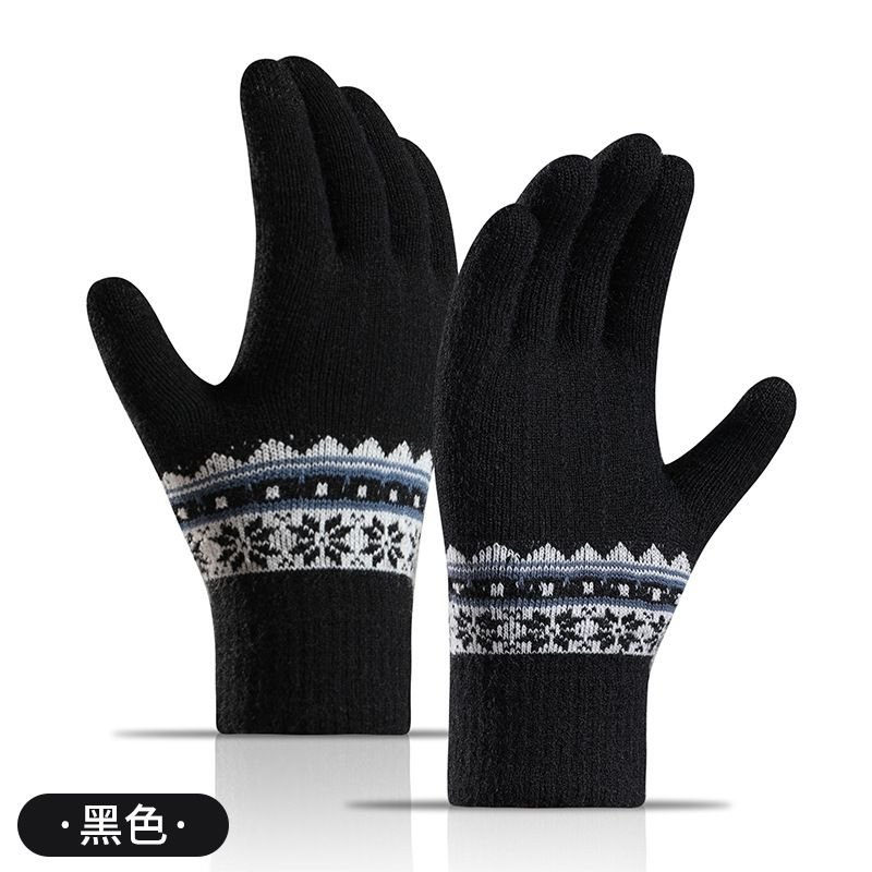 Autumn Winter Women Fashion Thickened Warm Knitted Jacquard Touch Screen Gloves