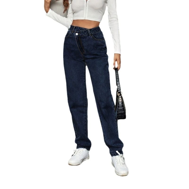 Women Fashion Casual High Waist Loose Straight Jeans