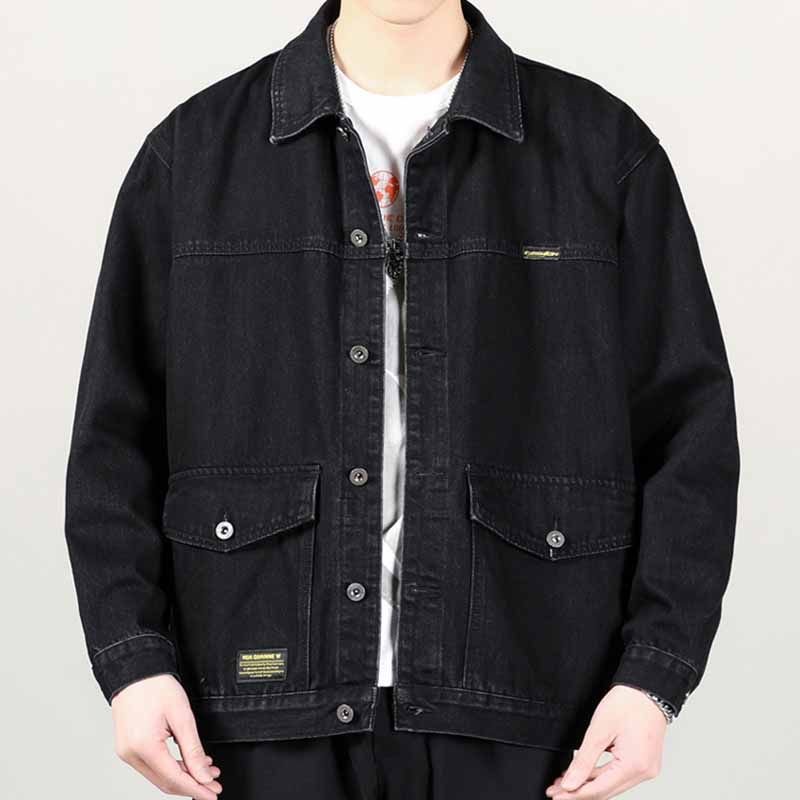 Men Fashion Casual Plus Size Loose Long Sleeve Lapel Denim Jacket