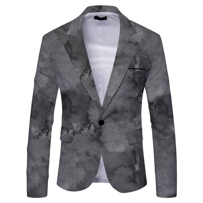 Men Spring Autumn Fashion Casual Party Stripe Print Long Sleeve Lapel Suit Coat