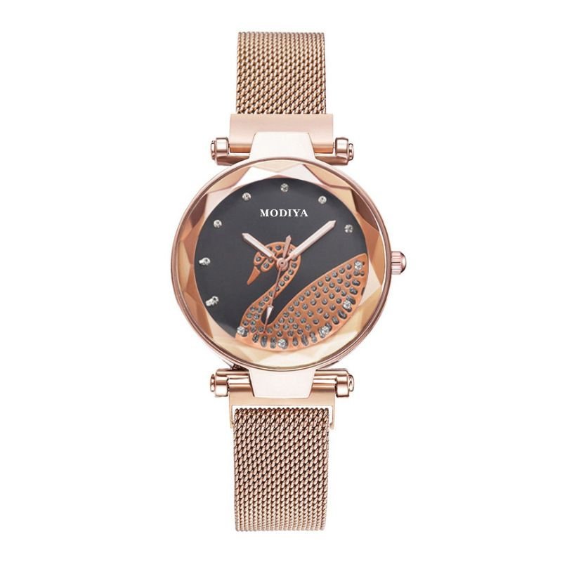 Women Fashion Creative Swan Rhinestone Magnetic Quartz Watch