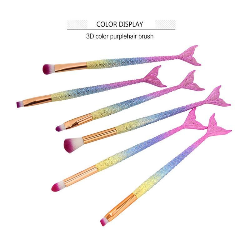 Colorful 6pcs/set Mermaid Fish Scale Tail Pattern Eye Cosmetic Brushes Set