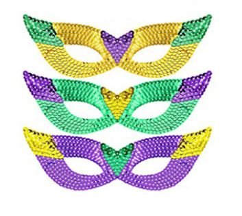 Mardi Gras Carnival Purple Yellow Green Party Sequins Mask