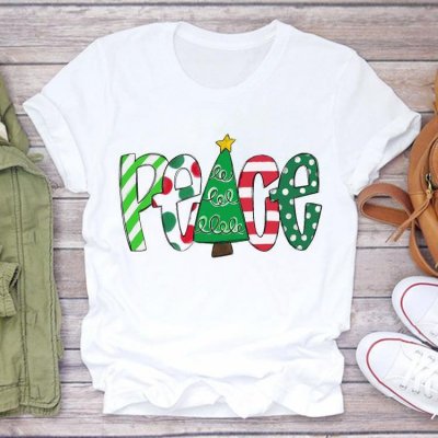 Happy Christmas Simple Loose Cute Women Short-Sleeved T-Shirt