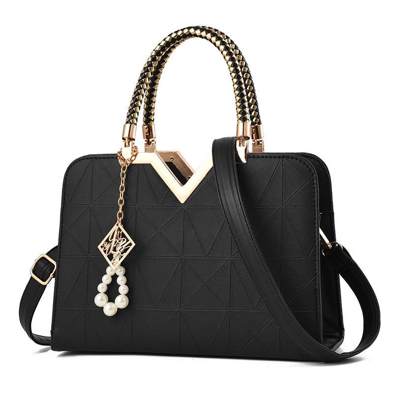 Women Fashion Rhombic Metal Pendant Large Capacity Handle Bag