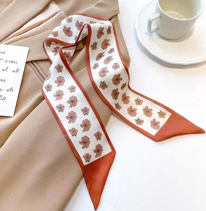 Women Fashion Double-Layer Satin Diamond Long Ribbon Scarf