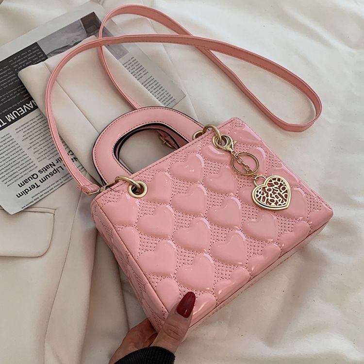 Women Fashion Solid Color Heart Diamond Square Handle Crossbody Bag