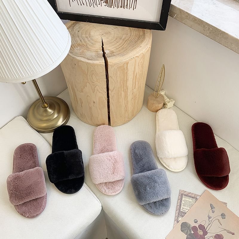 Plus Size Winter Casual Solid Color Plush Slippers