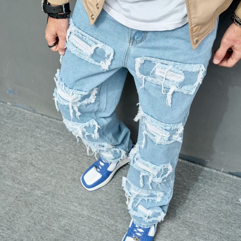 Men Fashion Casual Loose Street Tide Ripped Jeans