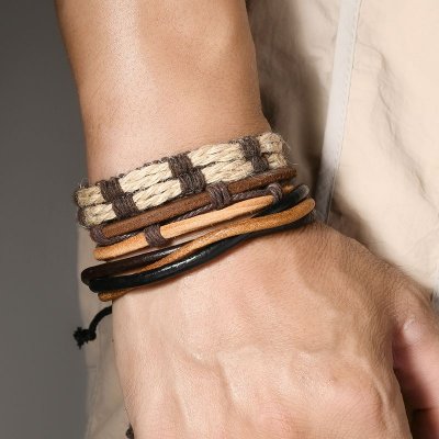 Men Fashion Casual Vintage DIY Woven Multi-Layer Cowhide Bracelet