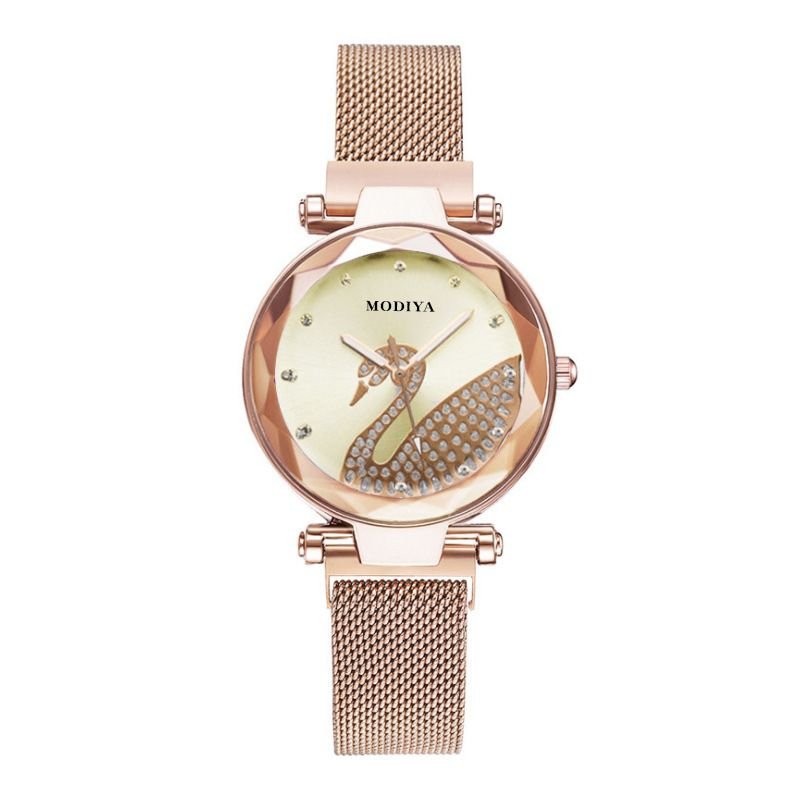 Women Fashion Creative Swan Rhinestone Magnetic Quartz Watch