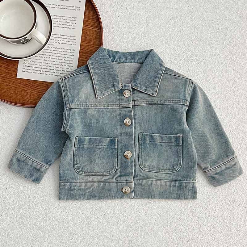 Kids Baby Boys Girls Fashion Casual Retro Long Sleeve Lapel Denim Jacket