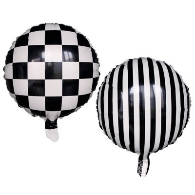 18 Inch Round Black White Stripe Plaid Aluminum Balloon Festival Party Venue Layout