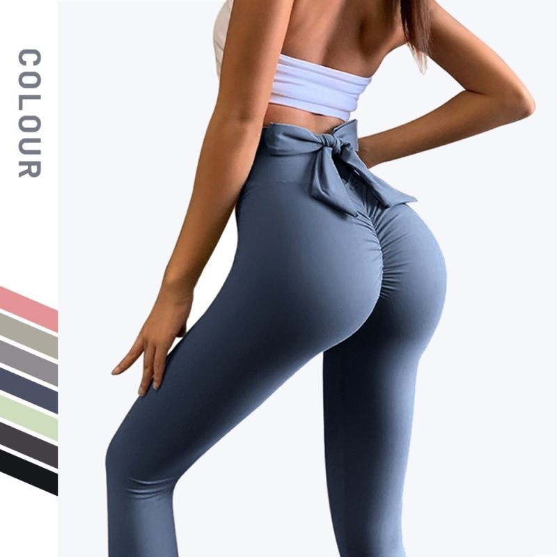 Women Fashion Yoga Solid Color Bow Sports Leggings