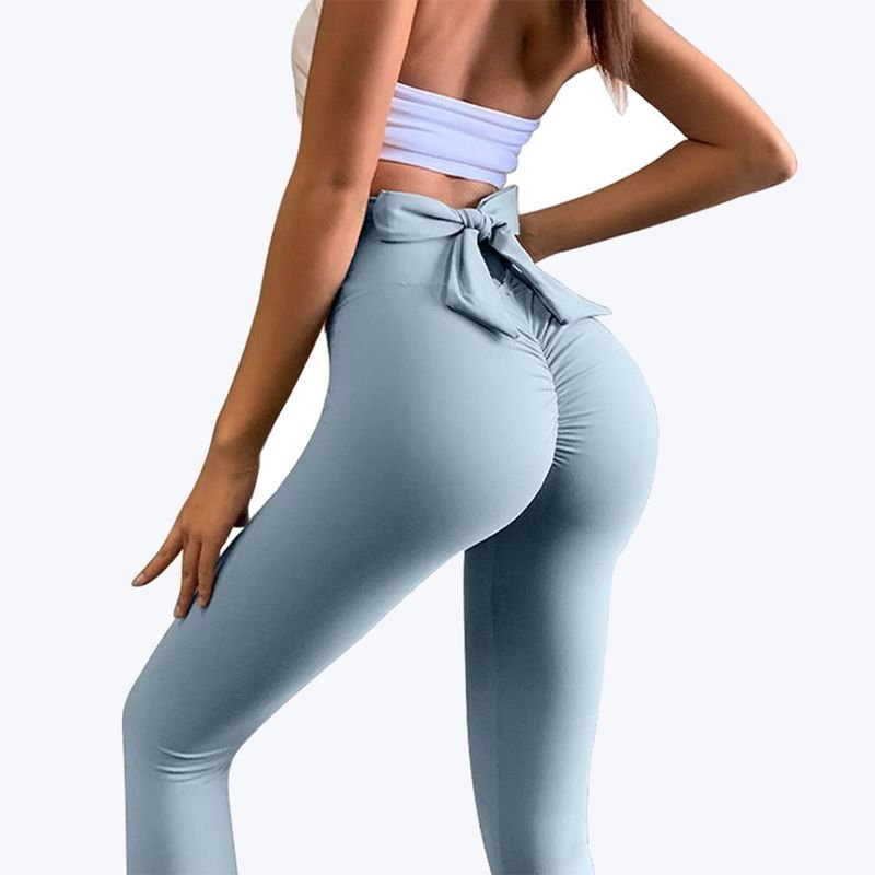 Women Fashion Yoga Solid Color Bow Sports Leggings