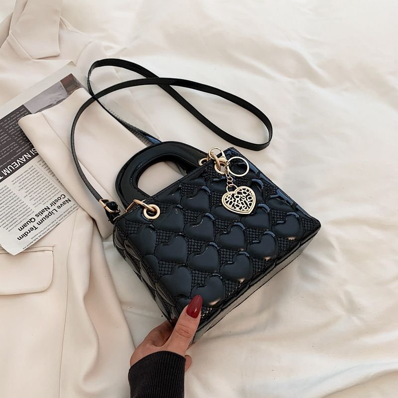 Women Fashion Solid Color Heart Diamond Square Handle Crossbody Bag