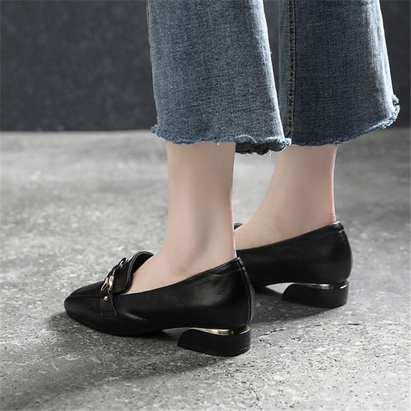 Size:4.5-12 Women Fashion Leather Mid Heel Loafers