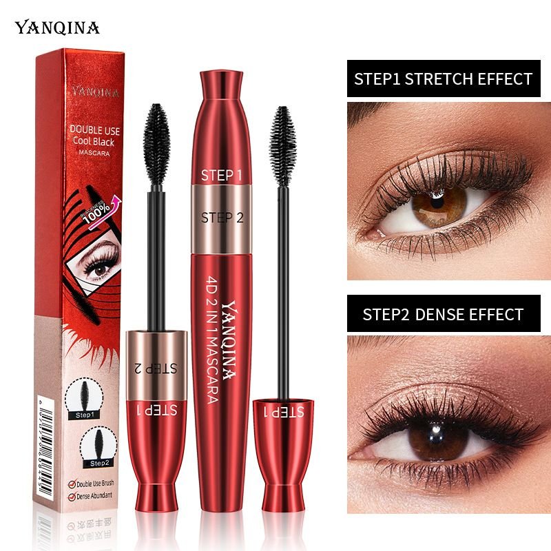 Yanqina Double-Headed Mascara Thick Long Curled Waterproof Sweat-Proof Mascara Makeup