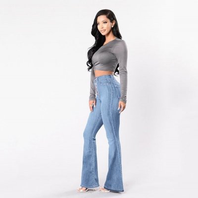 Women Fashion High Waist Stretch Wide Leg Jeans