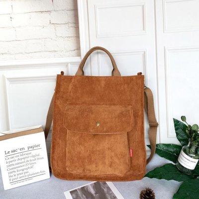 Women Casual Solid Color Corduroy Large Capacity Handheld One Shoulder Canvas Bag