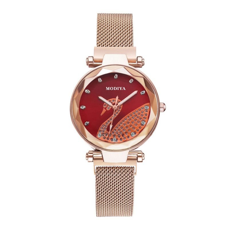 Women Fashion Creative Swan Rhinestone Magnetic Quartz Watch