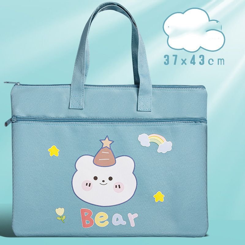 Cute Cartoon A4 File Bag Zipper Large-Capacity Portable Information Bag