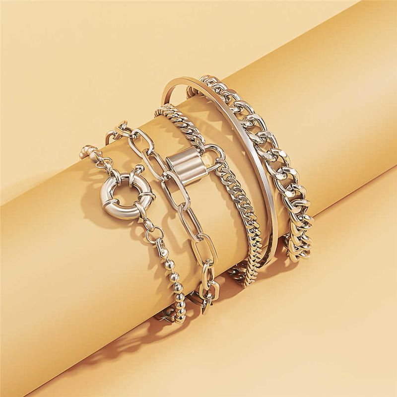 Fashion 4pcs/Set Women Chunky Chain Bracelets Set