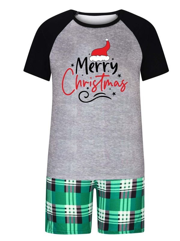 Simple Cartoon Christmas Tree Santa Claus Print Round Neck Short Sleeve Top Shorts Home Parent-Child Pajamas Set