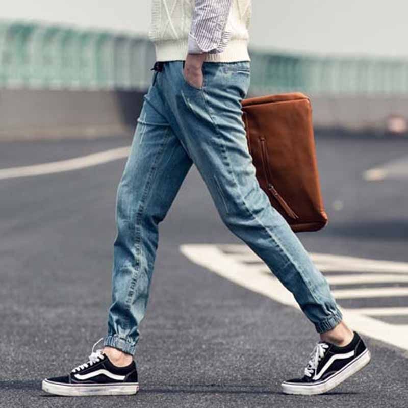 Men Spring Autumn Fashion Casual Drawstring Waist Jogger Jeans