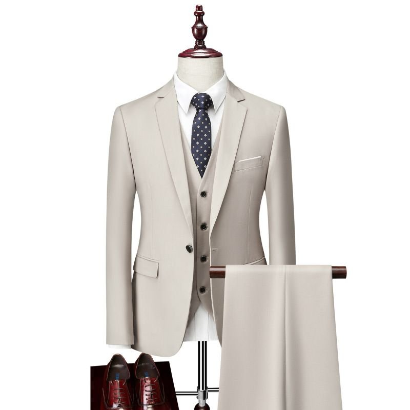 Men Fashion Solid Color Casual Wedding One Button Suit Three-Pieces Set