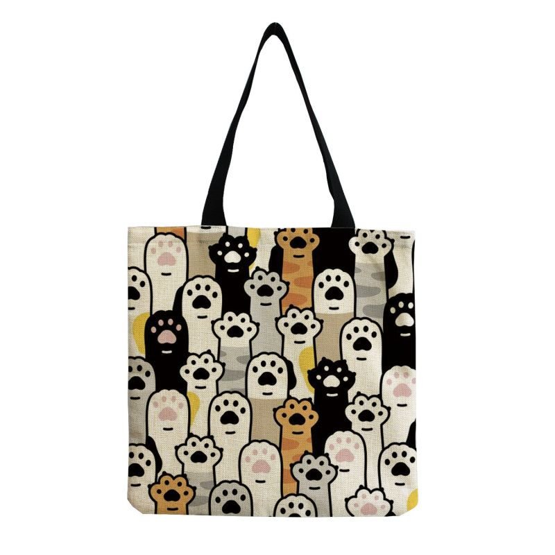 Fashionable Foldable Portable Cute Cat Group Printing Shopping Bag