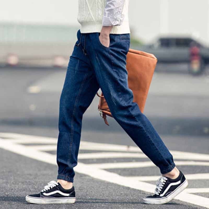 Men Spring Autumn Fashion Casual Drawstring Waist Jogger Jeans