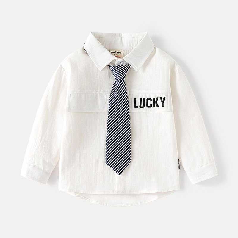 Kids Toddler Boys Fashion Casual Alphabet Embroidery Long Sleeve Lapel Shirt