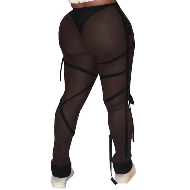 S-2XL Women Sexy See-through Mesh Bandage Leggings