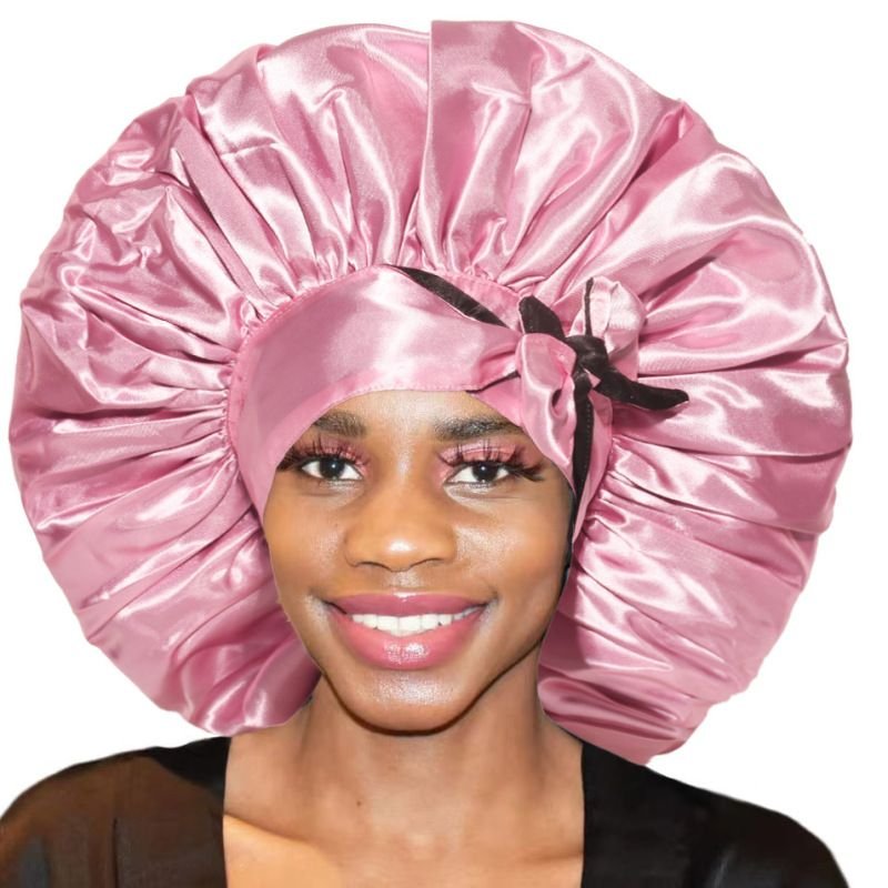 Ribbon Double-Layer Satin Round Cap Strap Adult Shower Cap