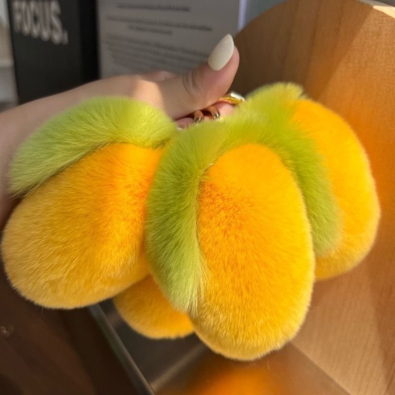 Cute Mango Rabbit Fur Plush Key Chain